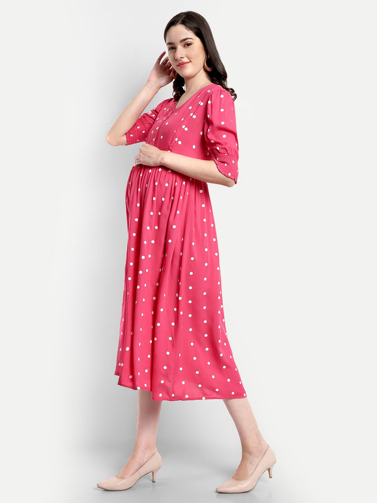 Women Polka Dots Printed Maternity Dress