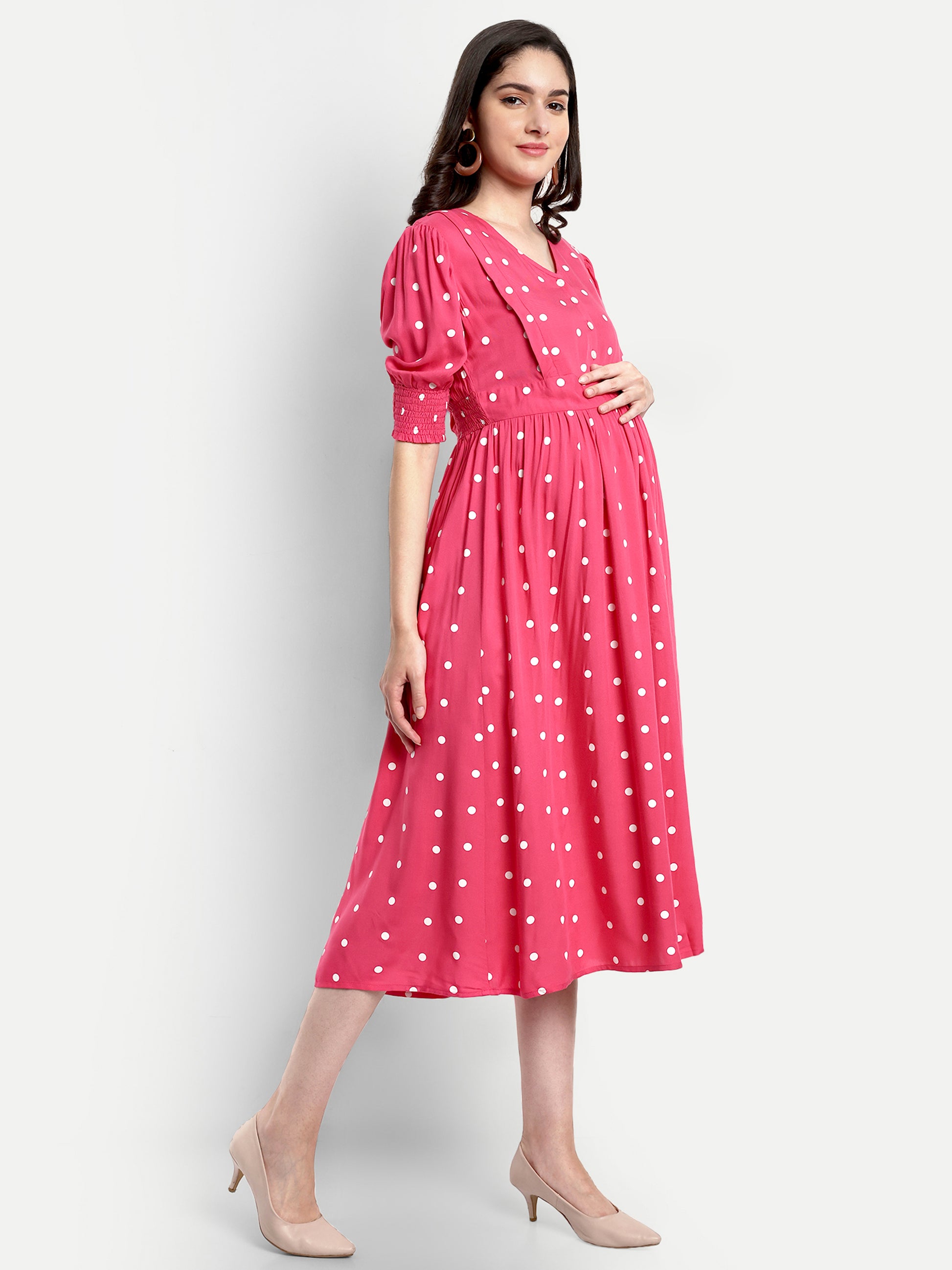 Polka Dots Printed Women Maternity Dress