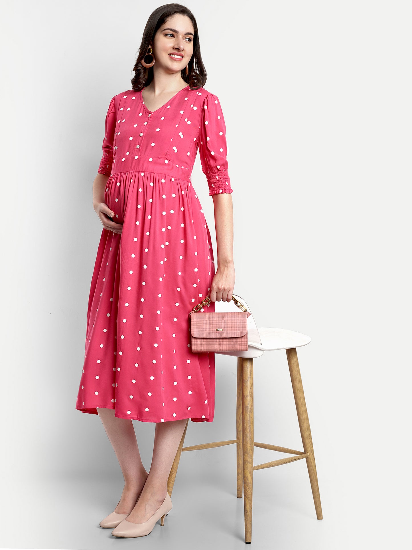 Polka Dots Printed Maternity Dress