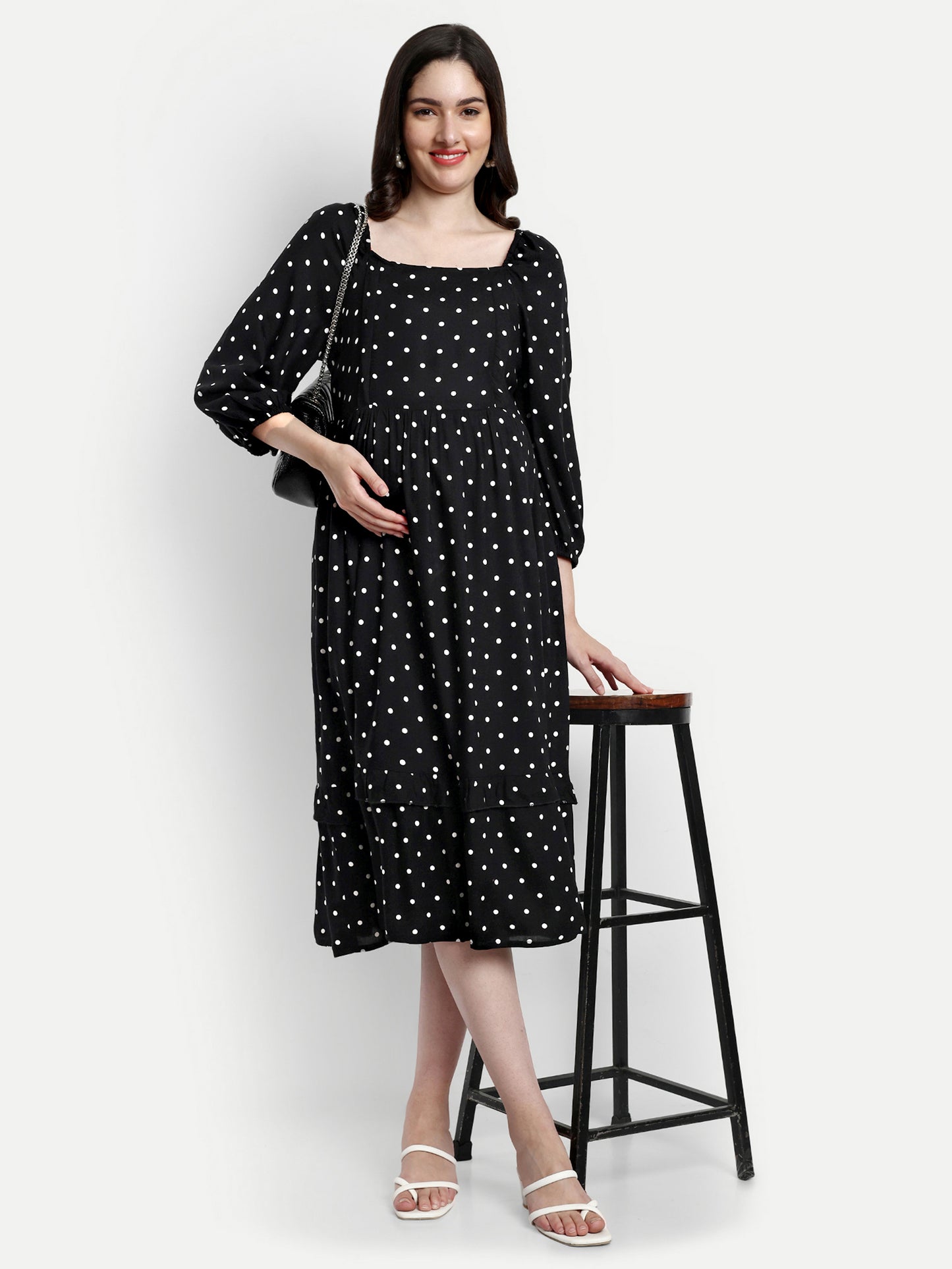 Women Polka Dot Print Maternity Dress