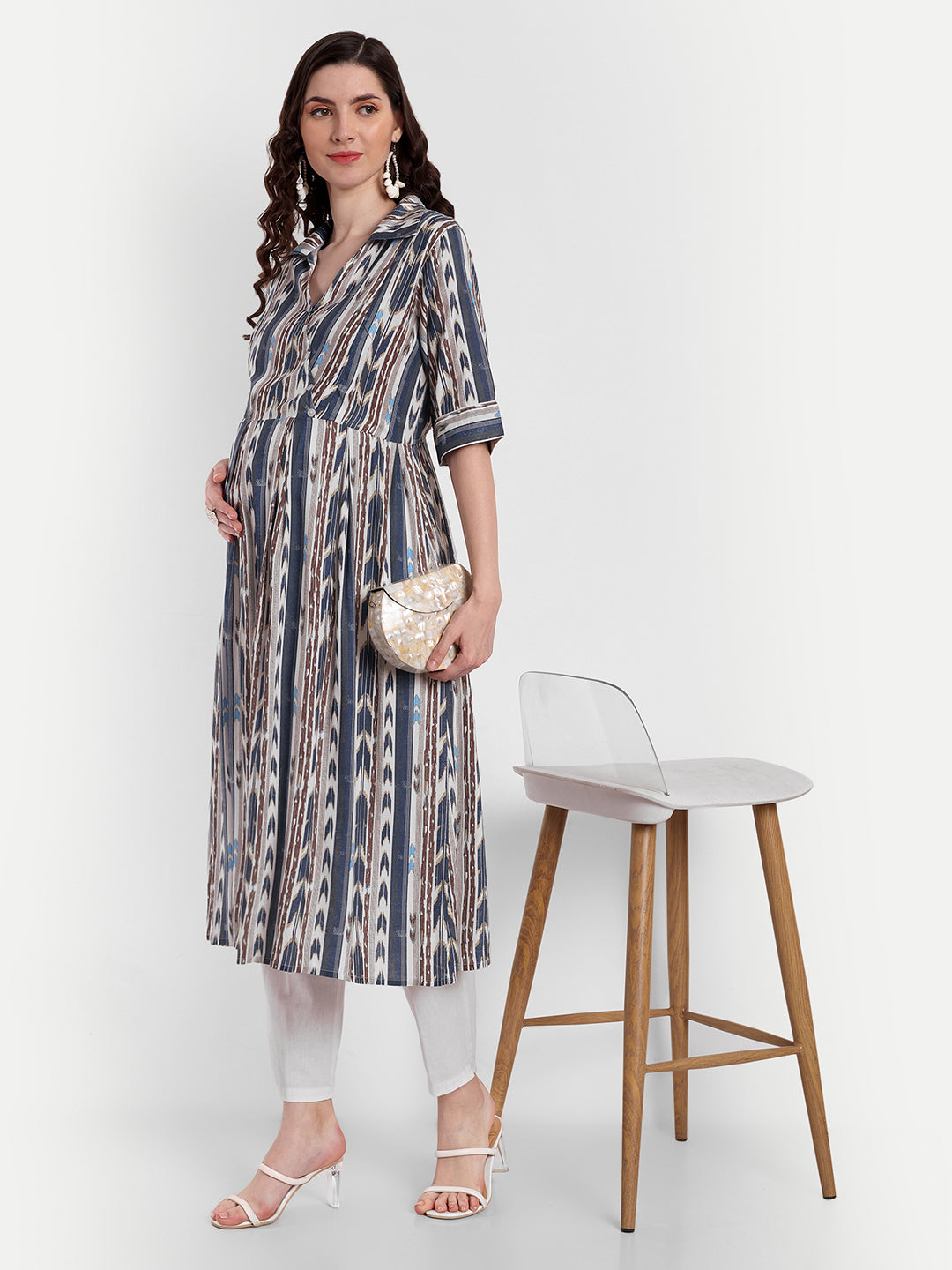 Ethnic Printed Cotton Maternity Feeding A-Line Kurta