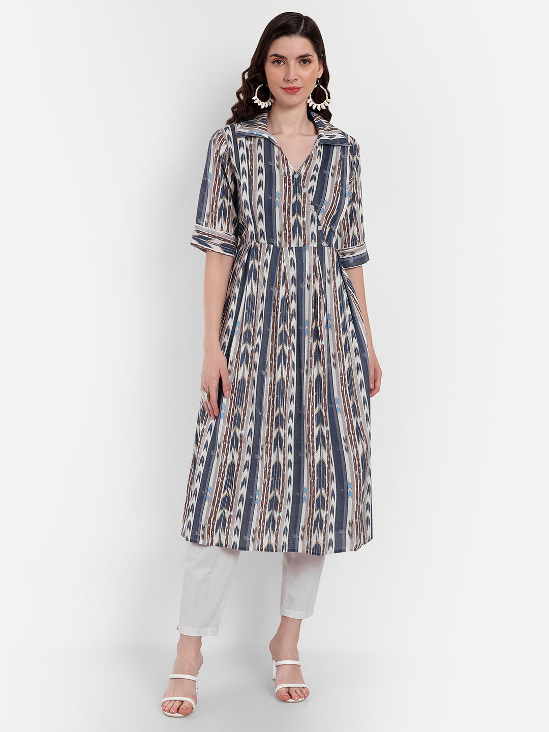 Ethnic Printed Cotton Maternity Feeding A-Line Kurta