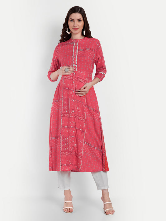 Ethnic Printed Cotton Maternity Feeding Straight Kurta