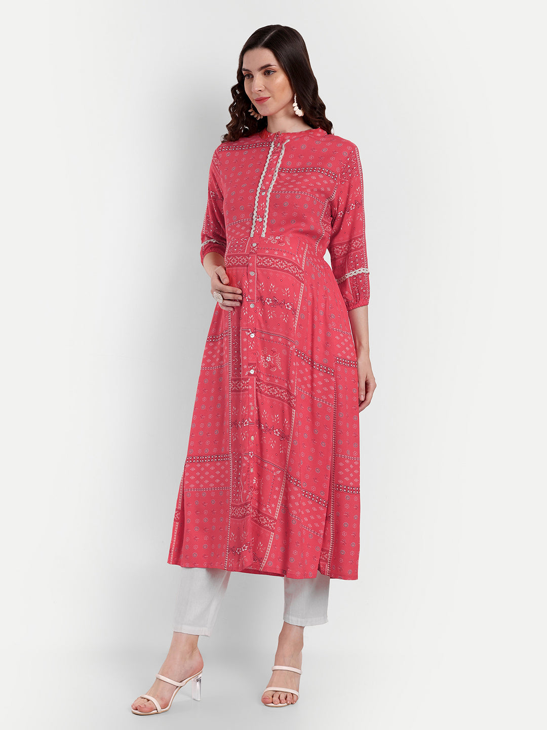 Ethnic Printed Cotton Maternity Feeding Straight Kurta
