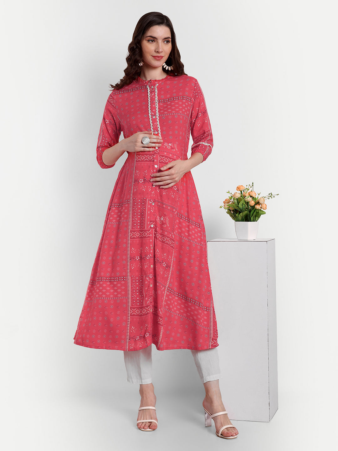 Ethnic Printed Cotton Maternity Feeding Straight Kurta