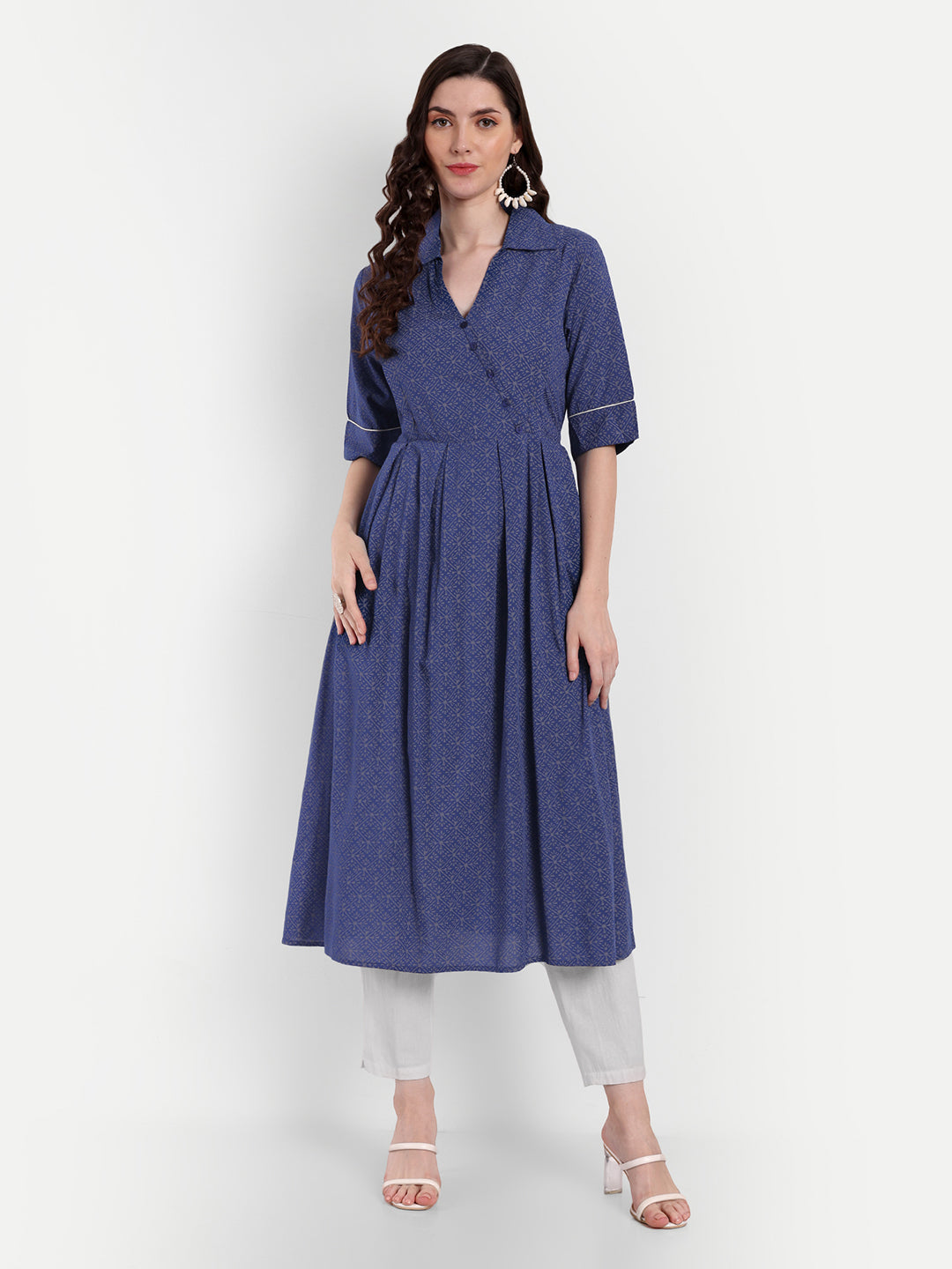 Floral Printed Shirt Collar Maternity A-Line Kurta