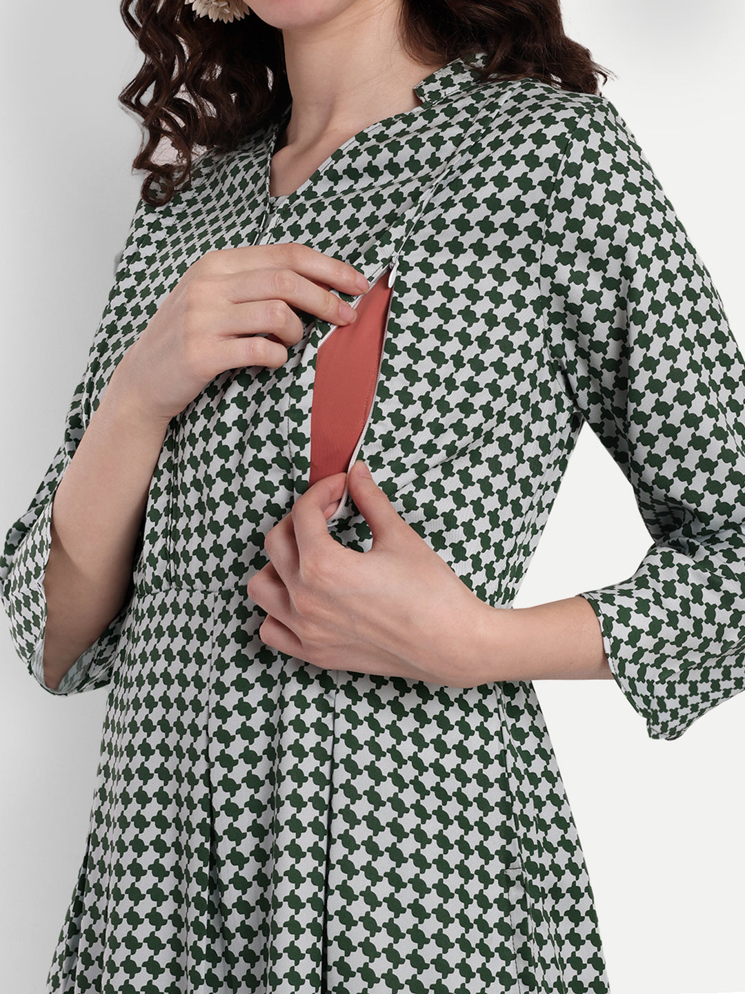 Checked Cotton Maternity Feeding A-Line Kurta