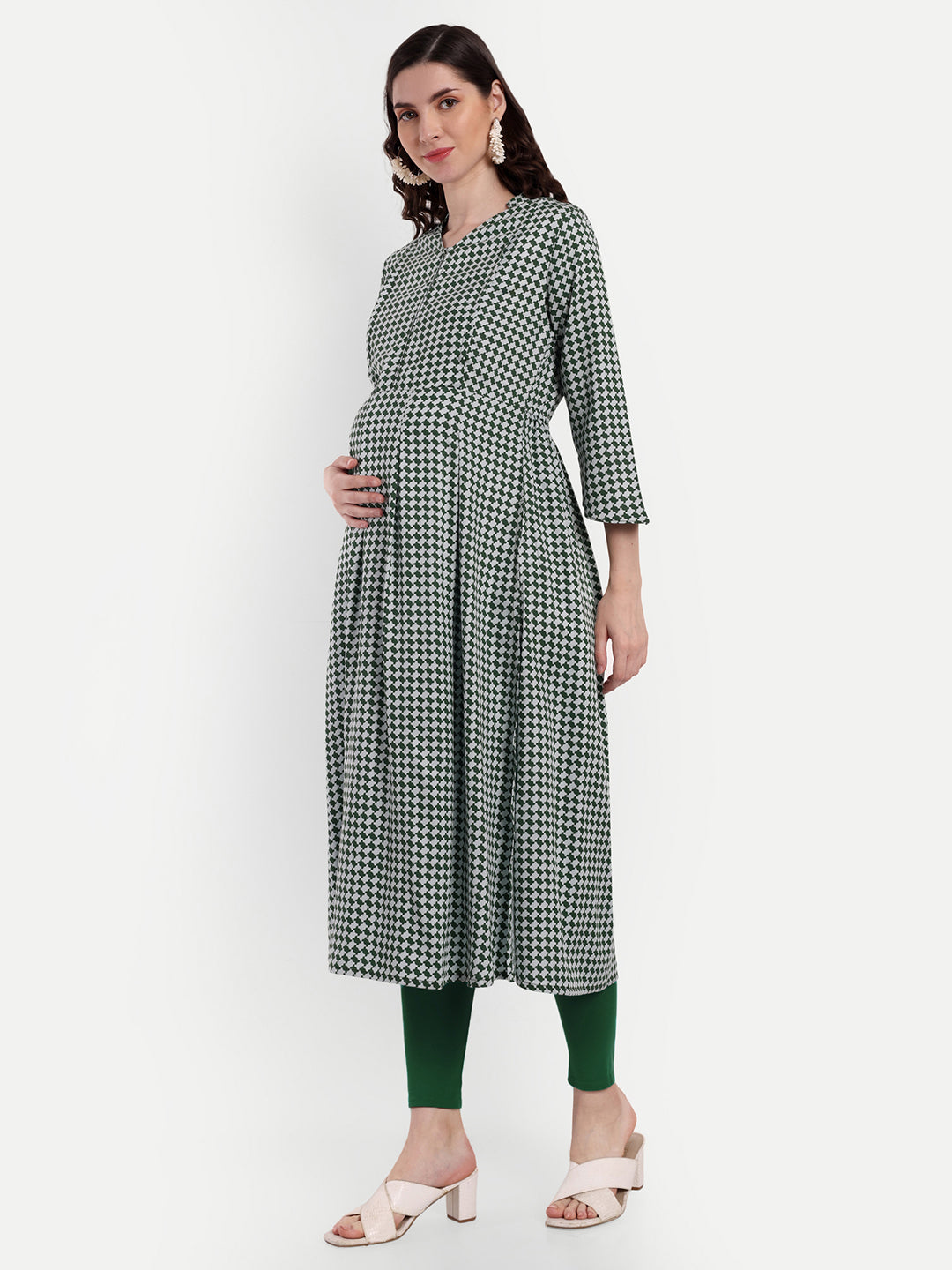Checked Cotton Maternity Feeding A-Line Kurta