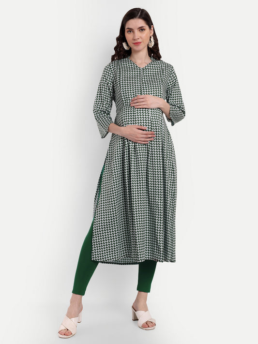 Checked Cotton Maternity Feeding A-Line Kurta