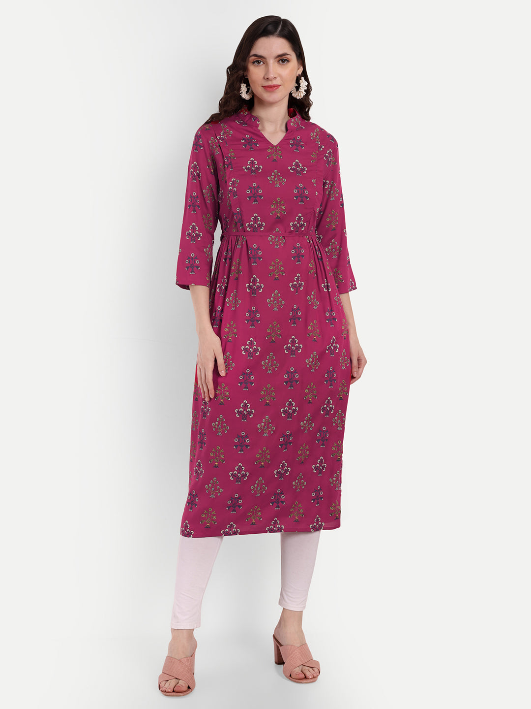 Ethnic Motifs Printed Cotton Maternity Feeding A-Line Kurta