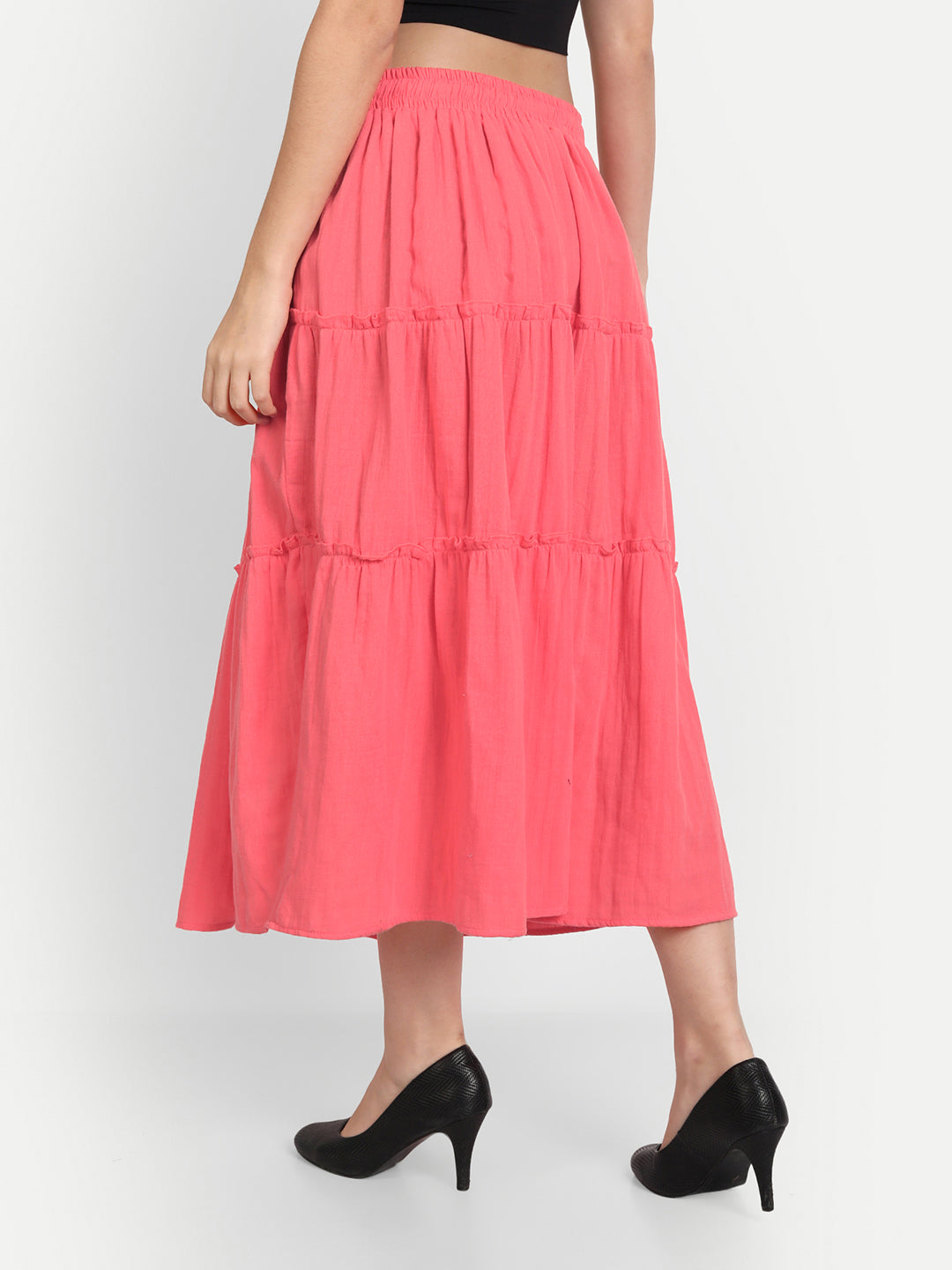 Women Orange Colored Solid Tiered Skirt