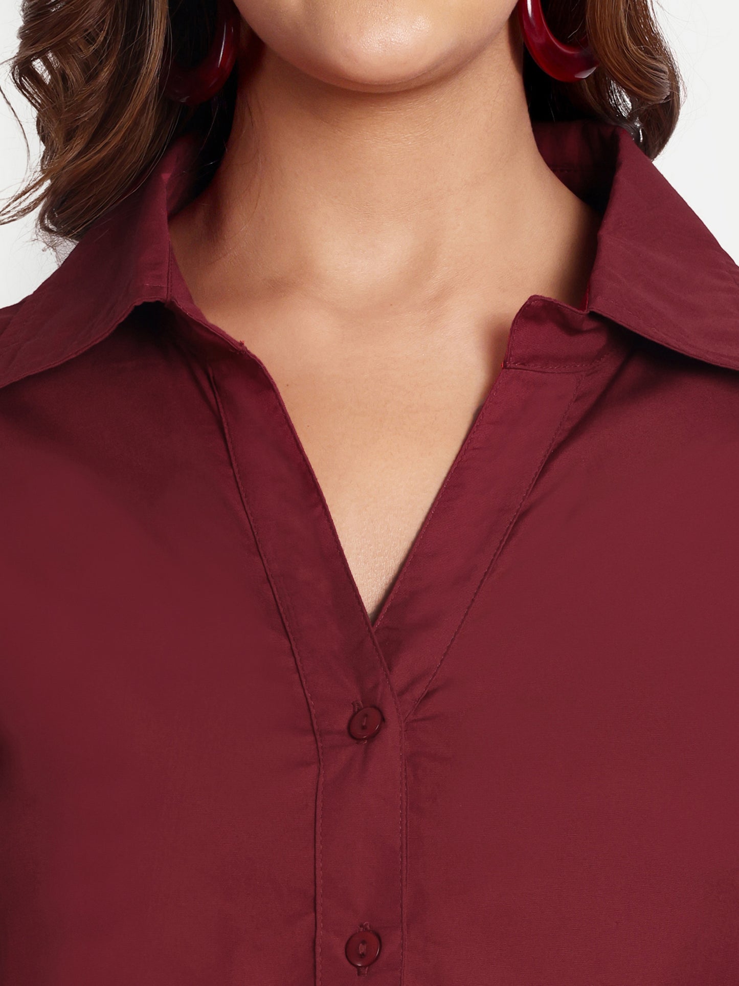 Women Maroon Shirt Collar Maternity Fit and Flare