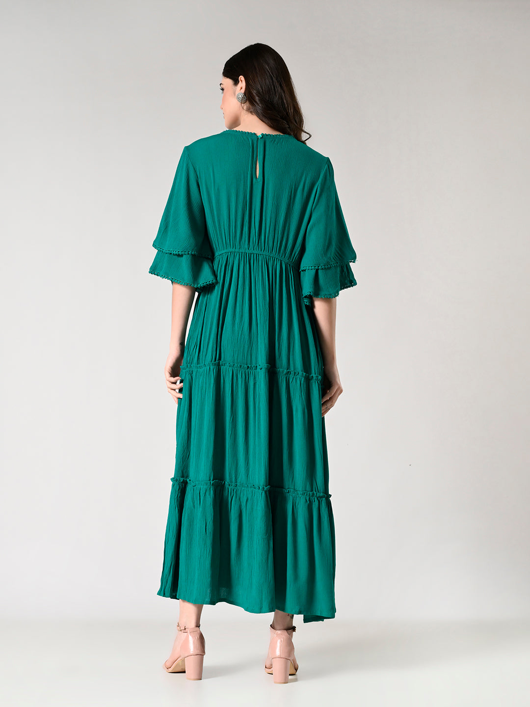 Women Maternity Tiered Flared Sleeves Fit and Flare Dress