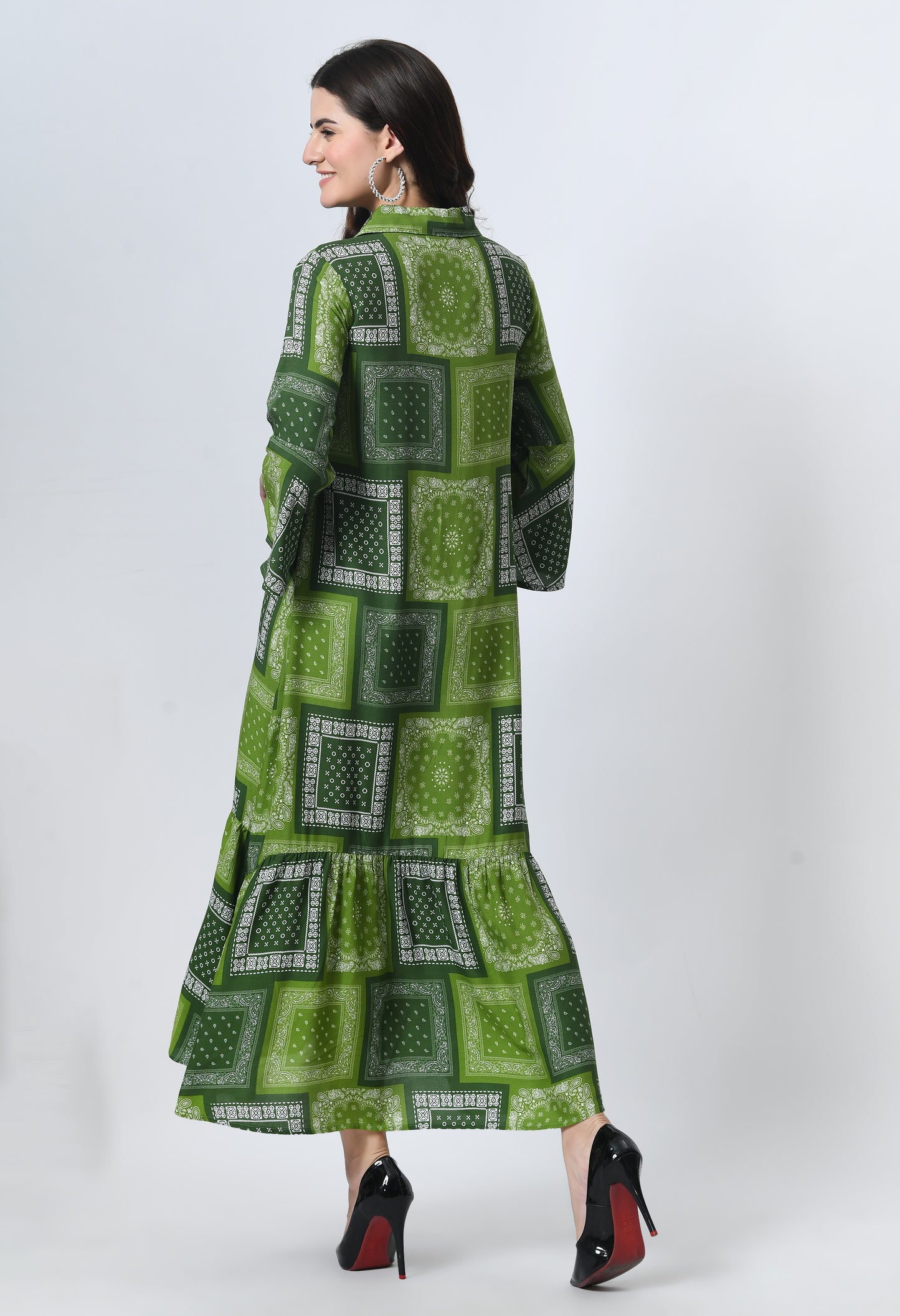 Ethnic Motifs Printed Bell Sleeve Maternity A-Line Midi Dress