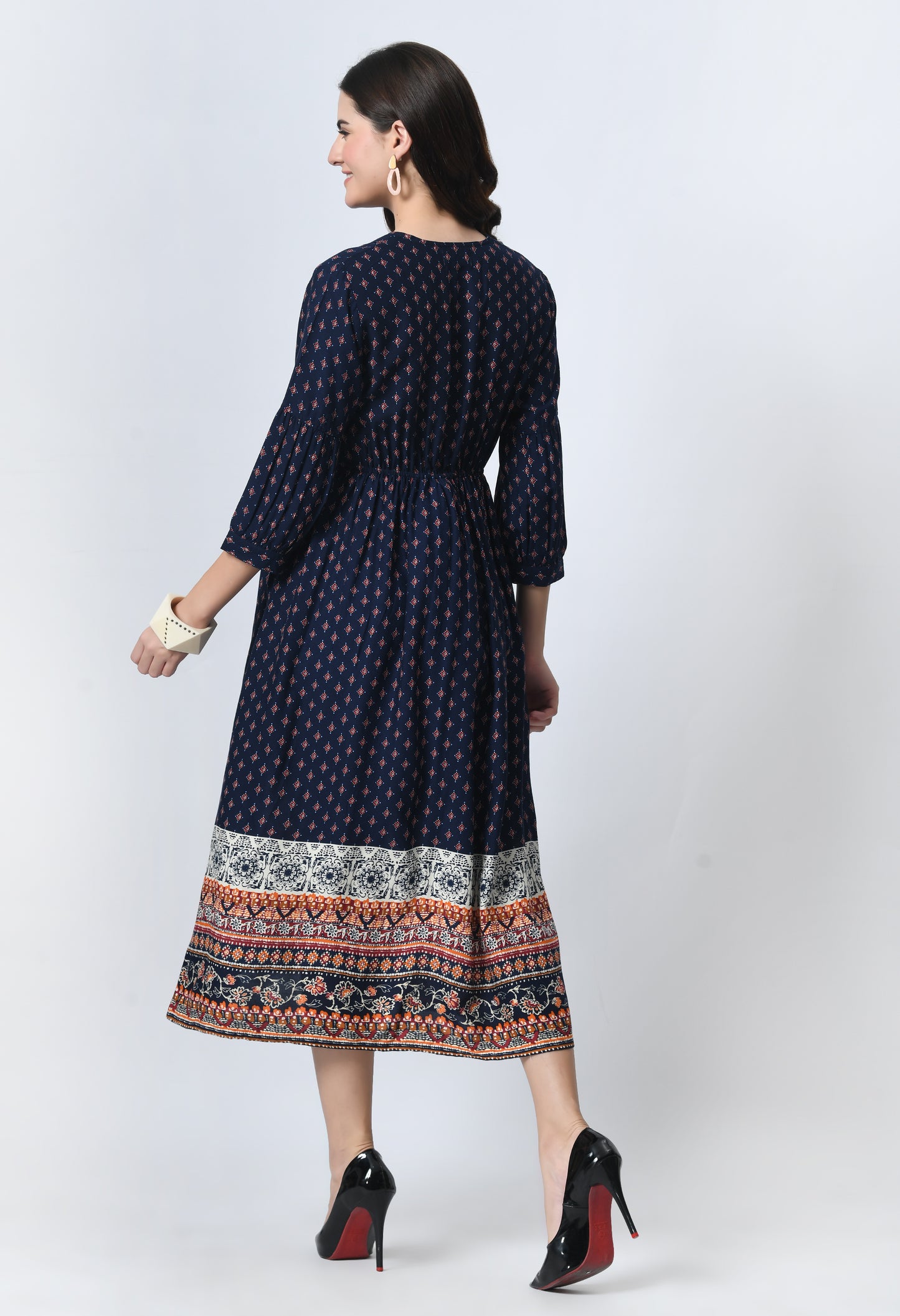Ethnic Motifs Print Maternity Fit & Flare Midi Dress