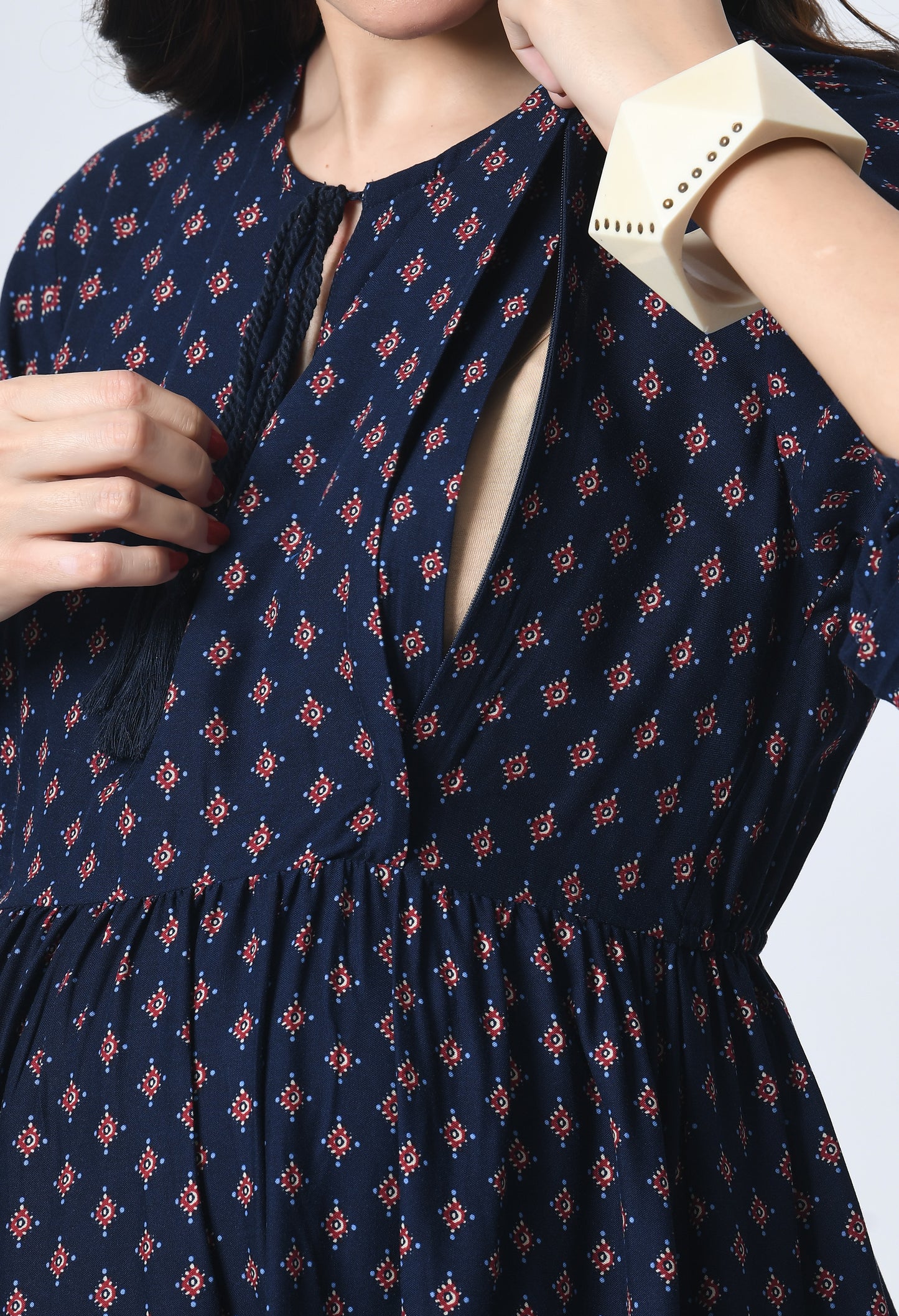 Ethnic Motifs Print Maternity Fit & Flare Midi Dress