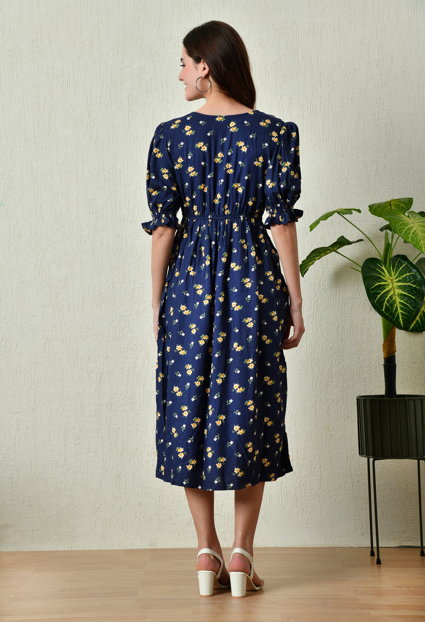 Blue Maternity Midi Dress