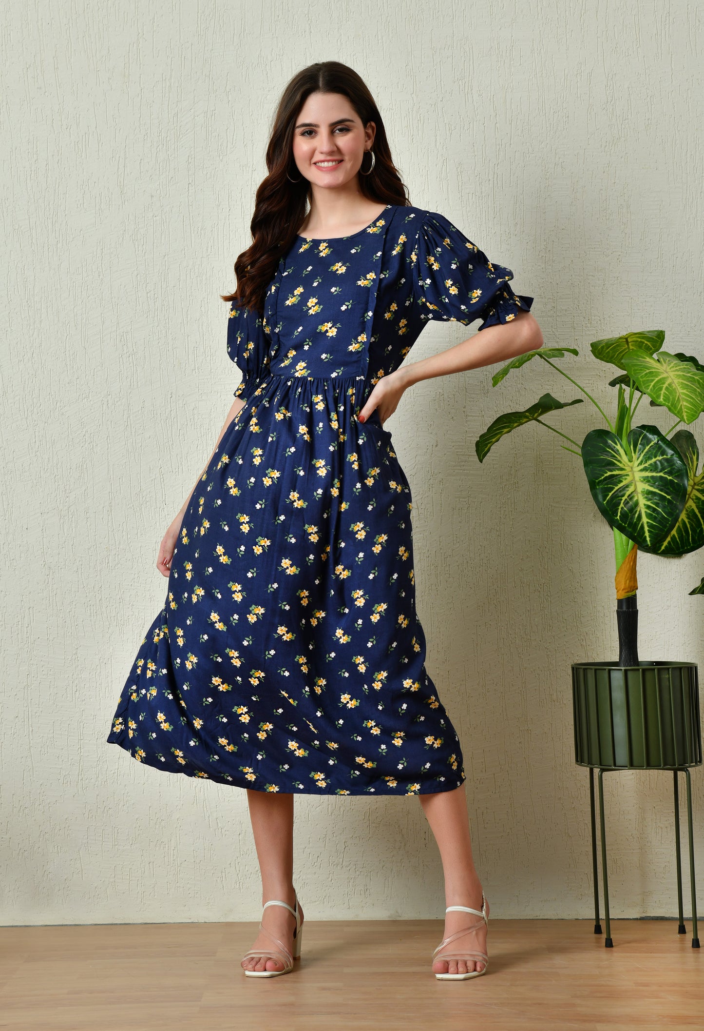 Blue Maternity Midi Dress