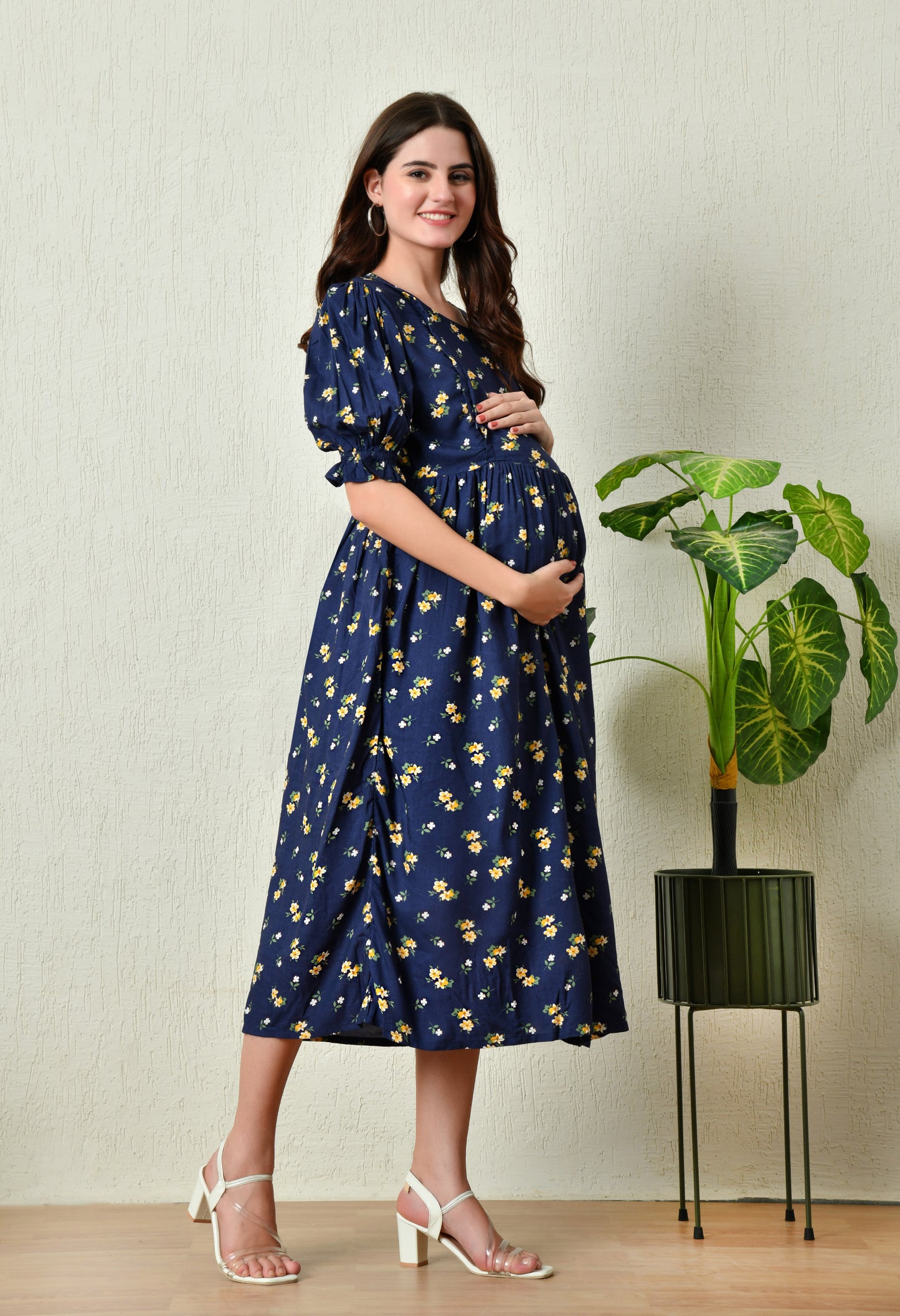 Blue Maternity Midi Dress