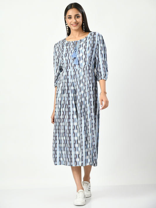 Geometric Printed Maternity A-Line Midi Dress