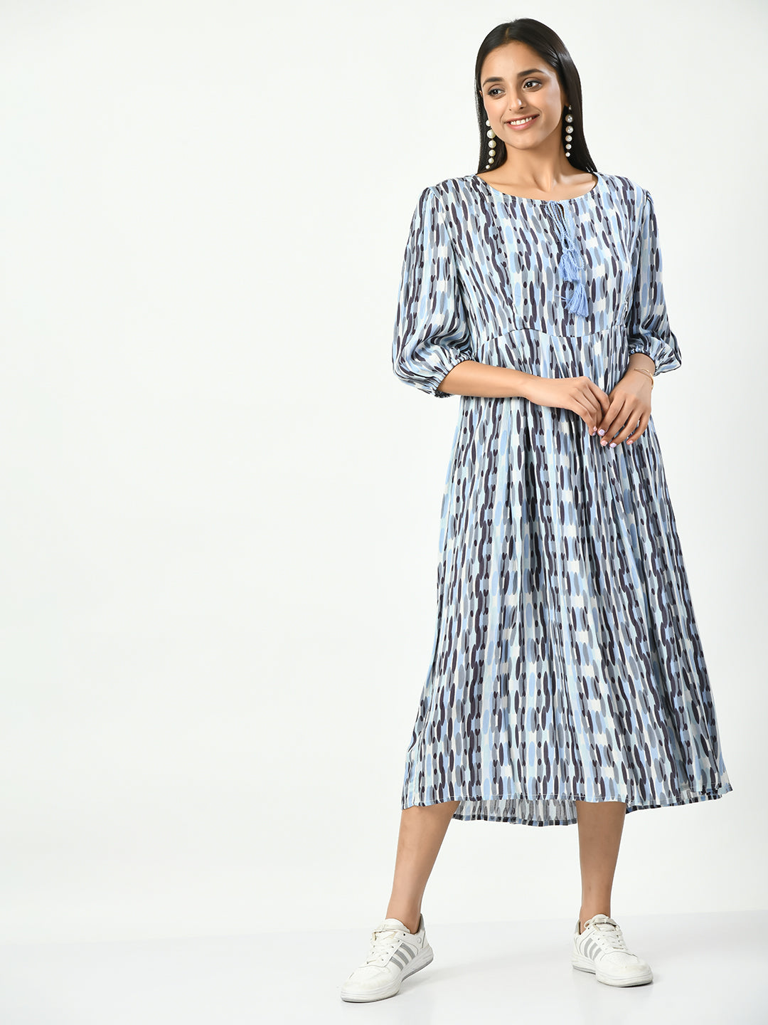 Geometric Printed Maternity A-Line Midi Dress