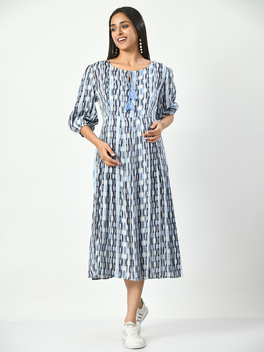Geometric Printed Maternity A-Line Midi Dress