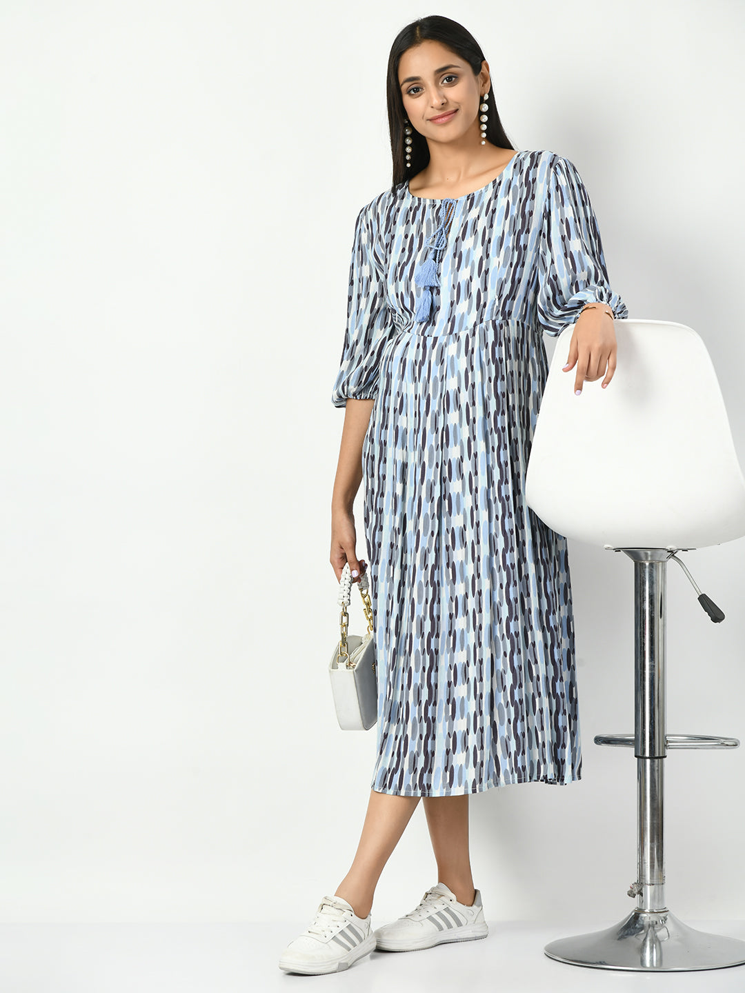 Geometric Printed Maternity A-Line Midi Dress
