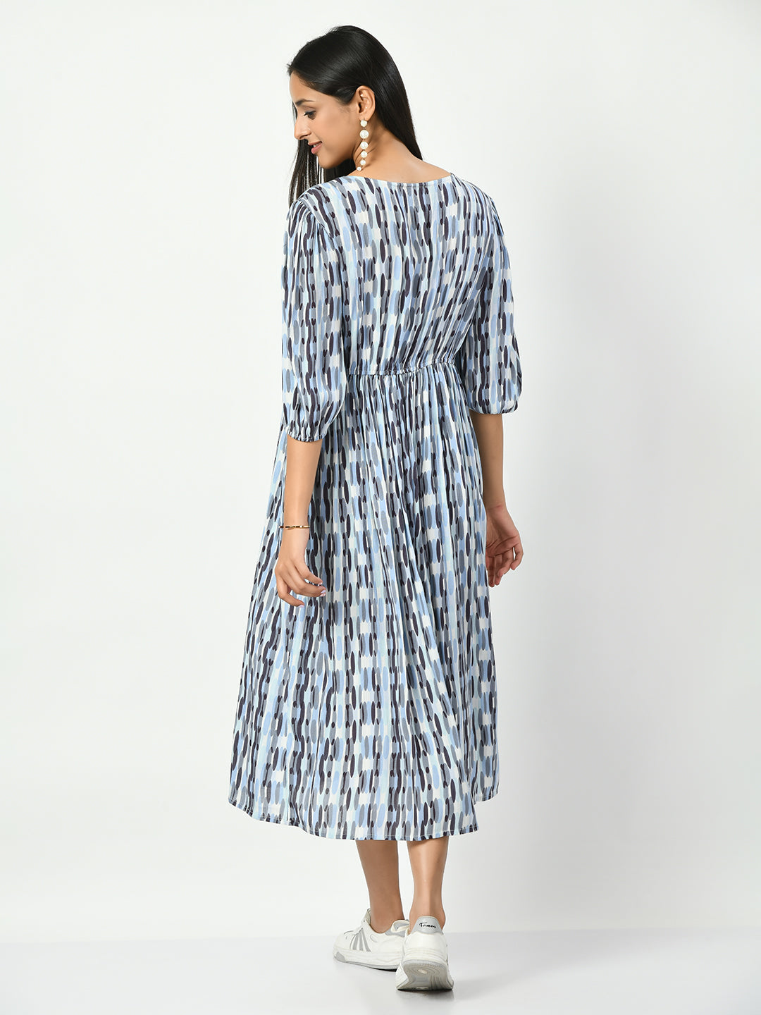 Geometric Printed Maternity A-Line Midi Dress