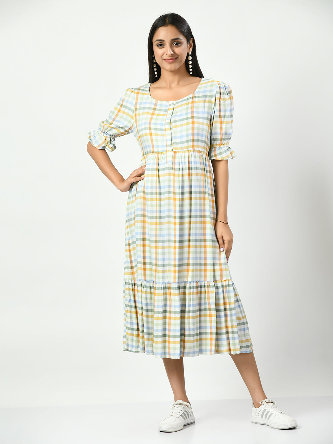 Checked Maternity A-Line Dress Aaruvi Ruchi Verma | All Rights Reserved Checked Maternity A-Line Dress Aaruvi Ruchi Verma | All Rights Reserved