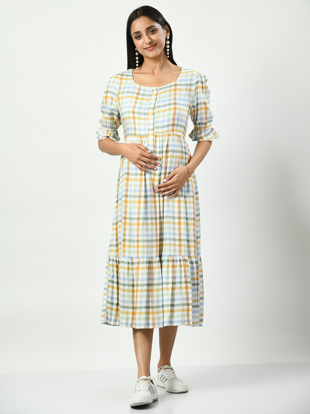 Checked Maternity A-Line Dress