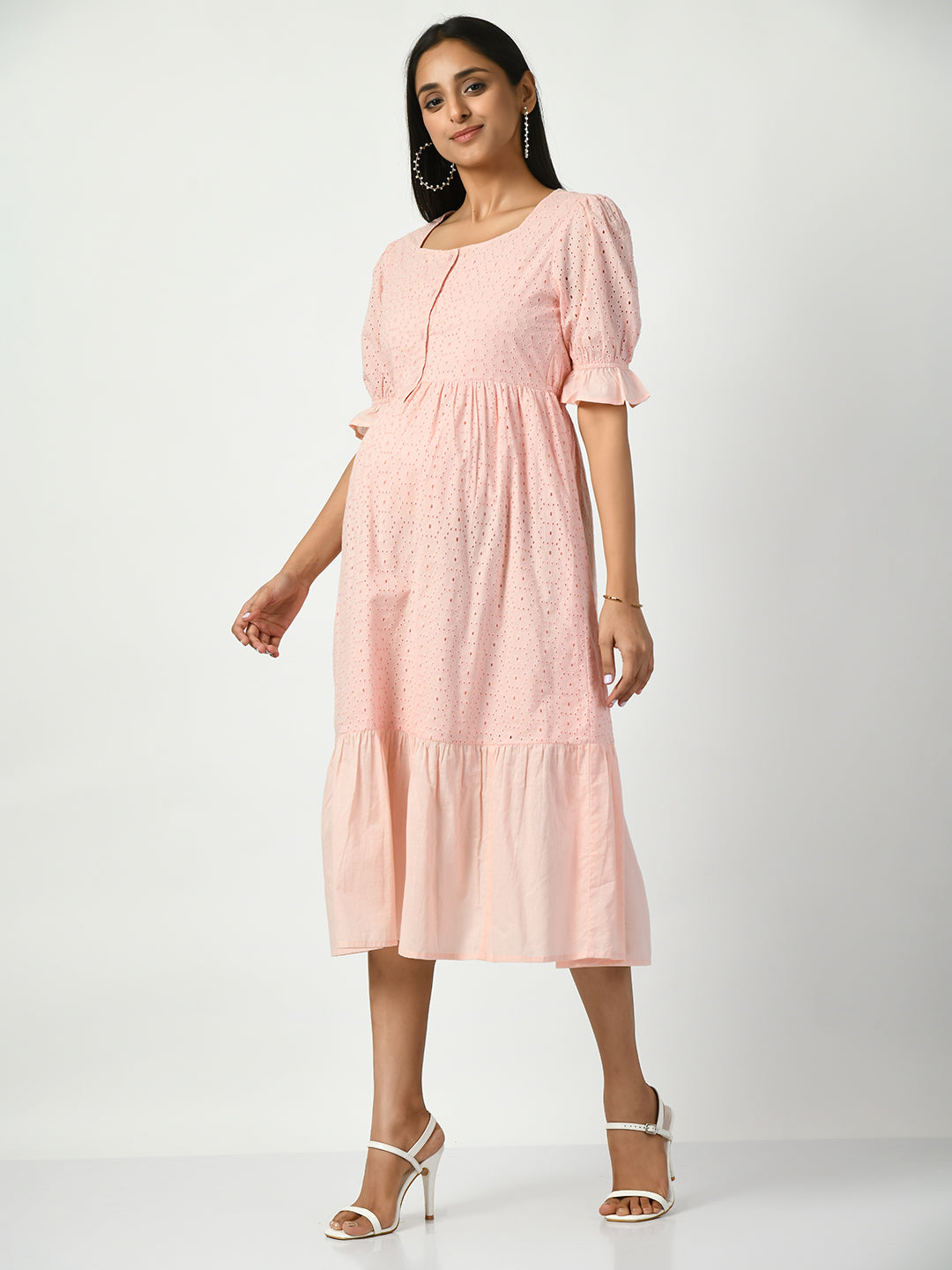 Self Design Gathered Tiered Maternity dress