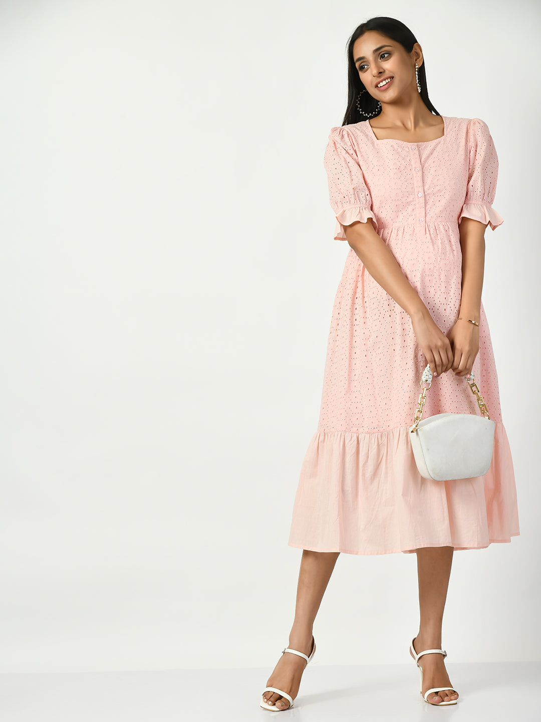 Women Design Gathered Tiered Maternity Dress