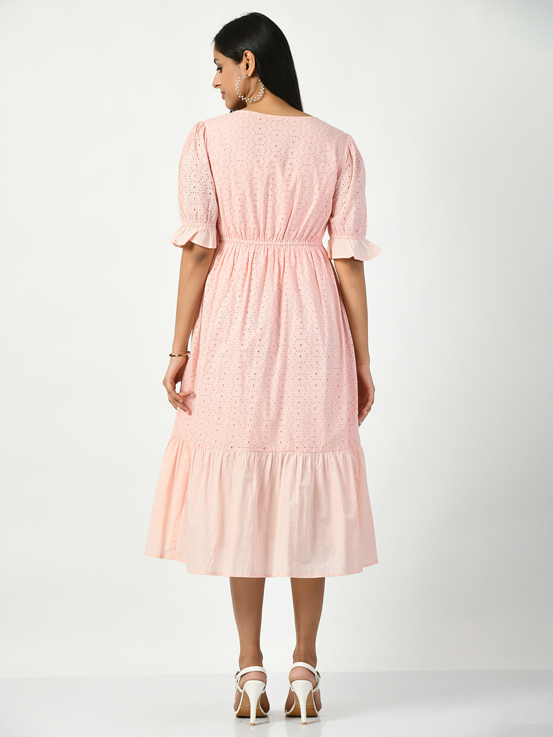 Self Design Gathered Tiered Maternity Cotton Fit & Flare Midi Dress
