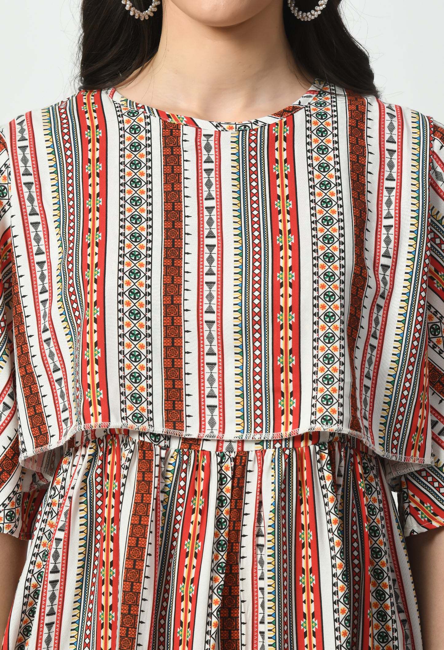 Striped Flared Sleeve Maternity Fit & Flare Midi Dress