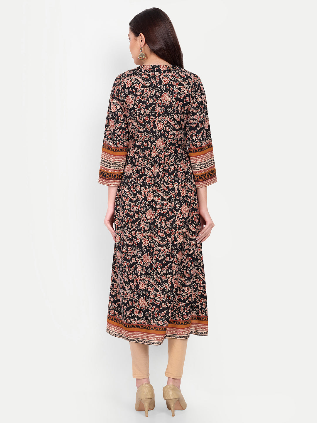 Band Collar Pleated Floral Printed Maternity Anarkali Kurta