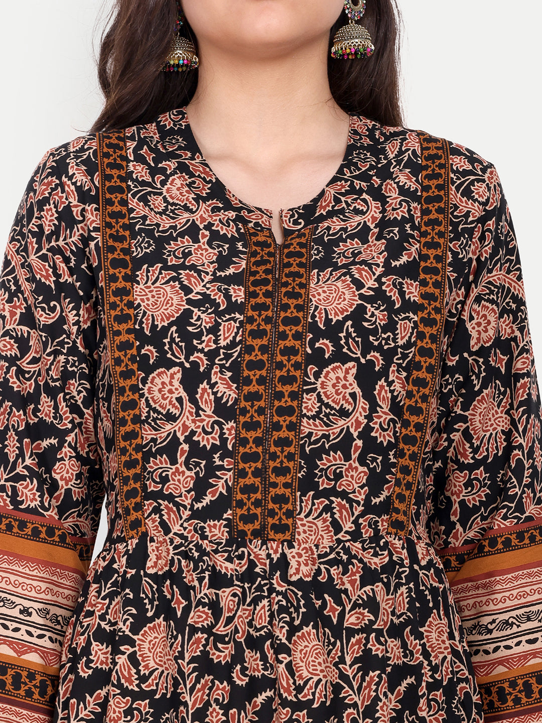 Band Collar Pleated Floral Printed Maternity Anarkali Kurta