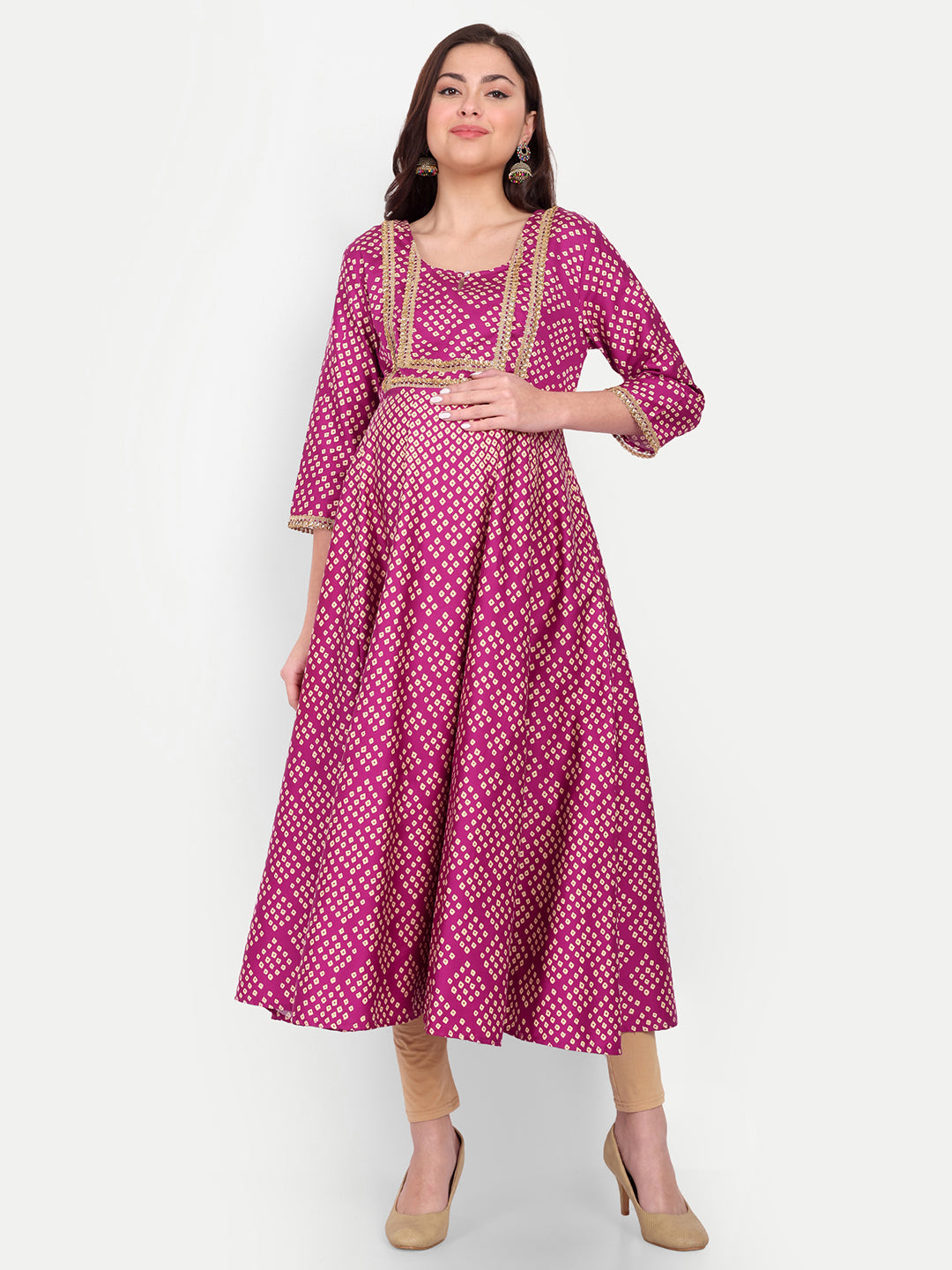 Bandhani Printed Cotton Maternity Kurta