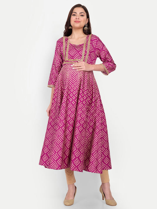 Bandhani Printed Cotton Maternity Kurta