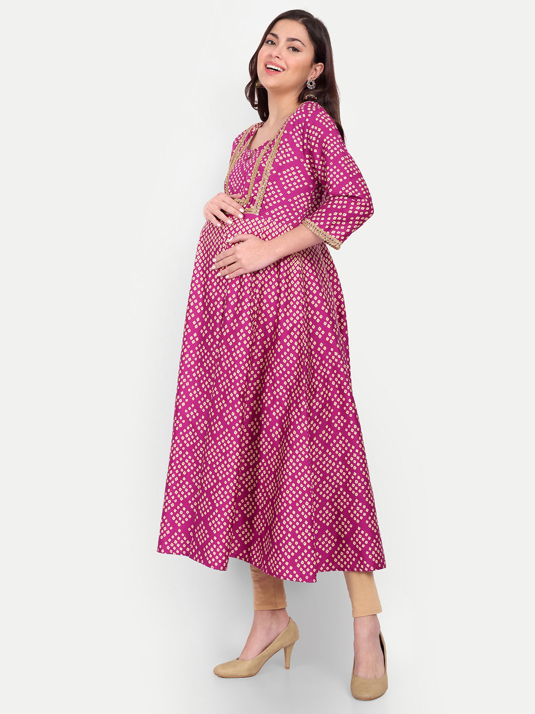 Bandhani Printed Cotton Maternity Kurta