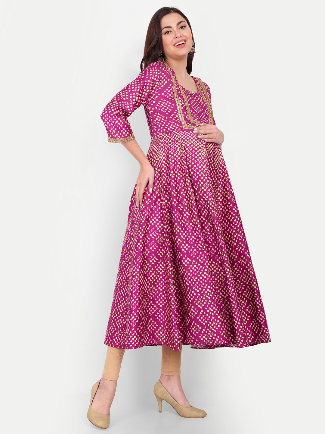 Bandhani Printed Cotton Maternity Kurta