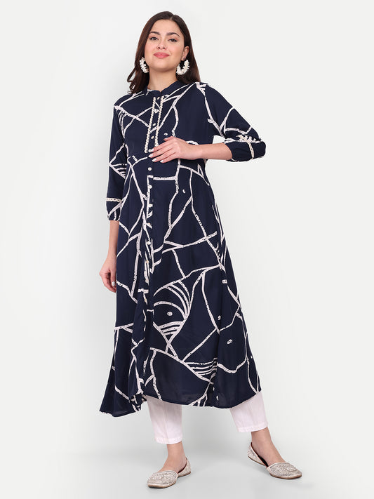 Abstract Printed Maternity Anarkali Kurta
