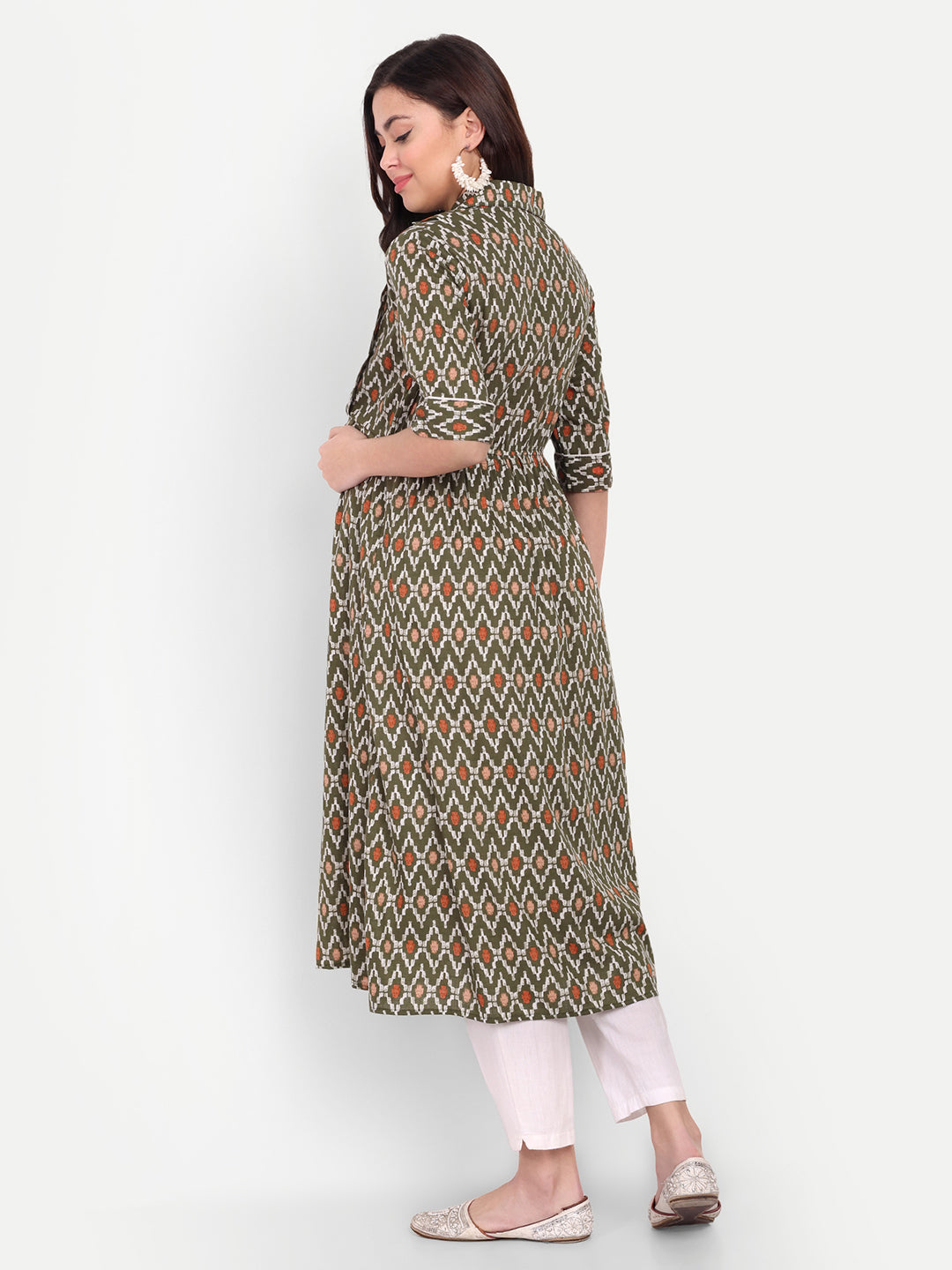 Ethnic Motifs Printed Shirt Collar Pure Cotton Maternity Kurta