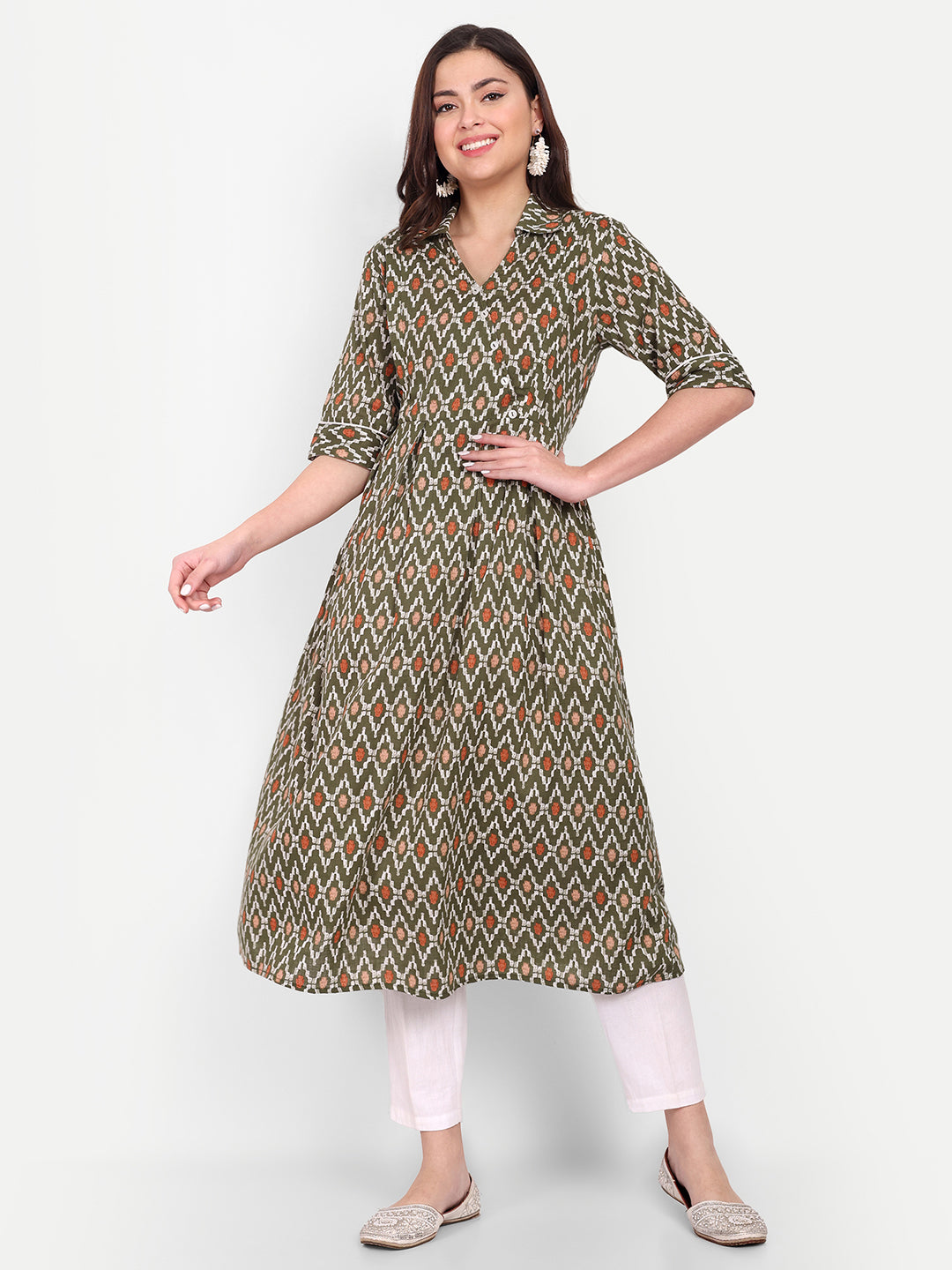 Ethnic Motifs Printed Shirt Collar Pure Cotton Maternity Kurta