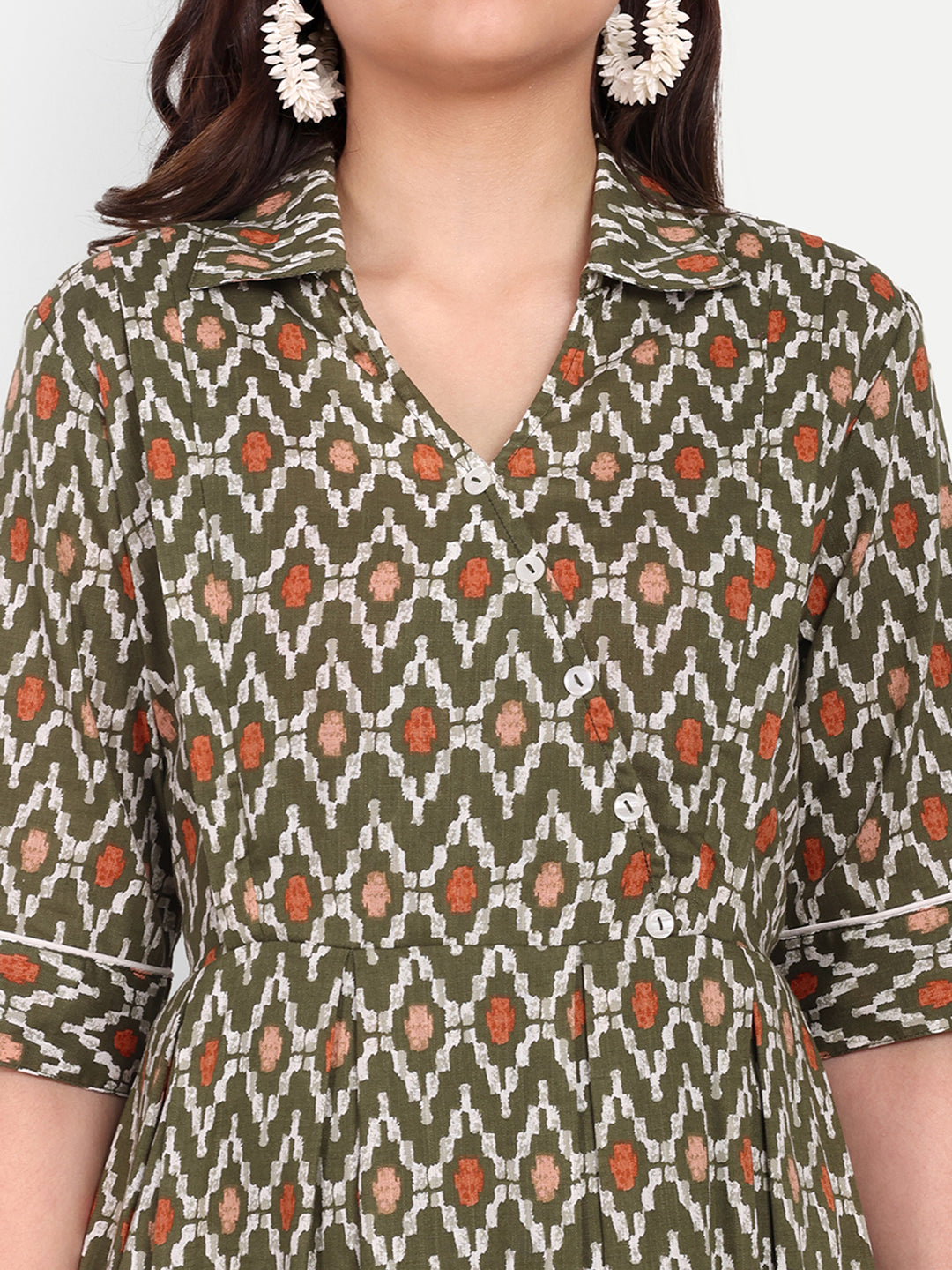 Ethnic Motifs Printed Shirt Collar Pure Cotton Maternity Kurta