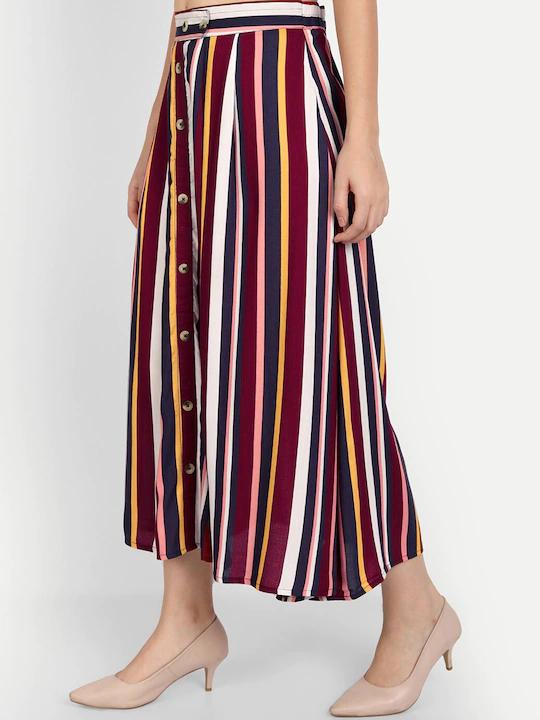 Women Brown Striped A-Line Skirts