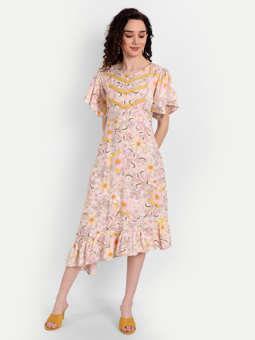 Off White Floral Midi Dress