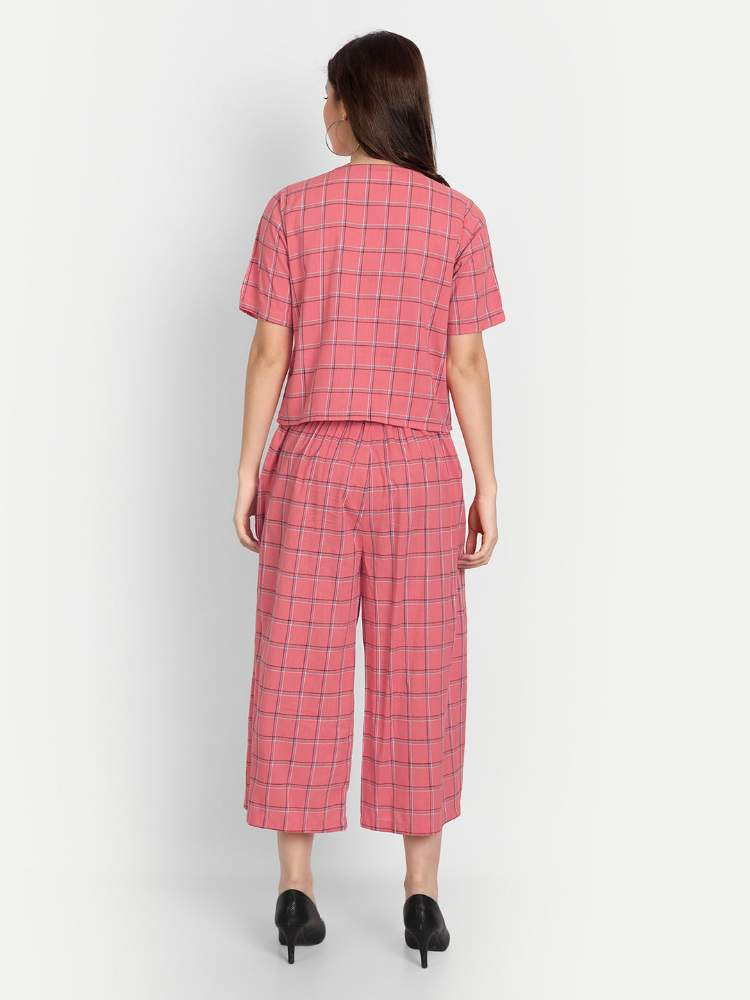 Women Pink Checked Co-Ords