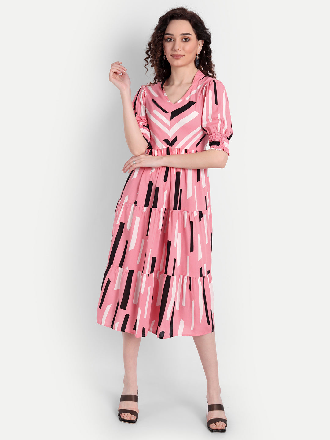 Pink Floral Cowl Neck Midi Dress