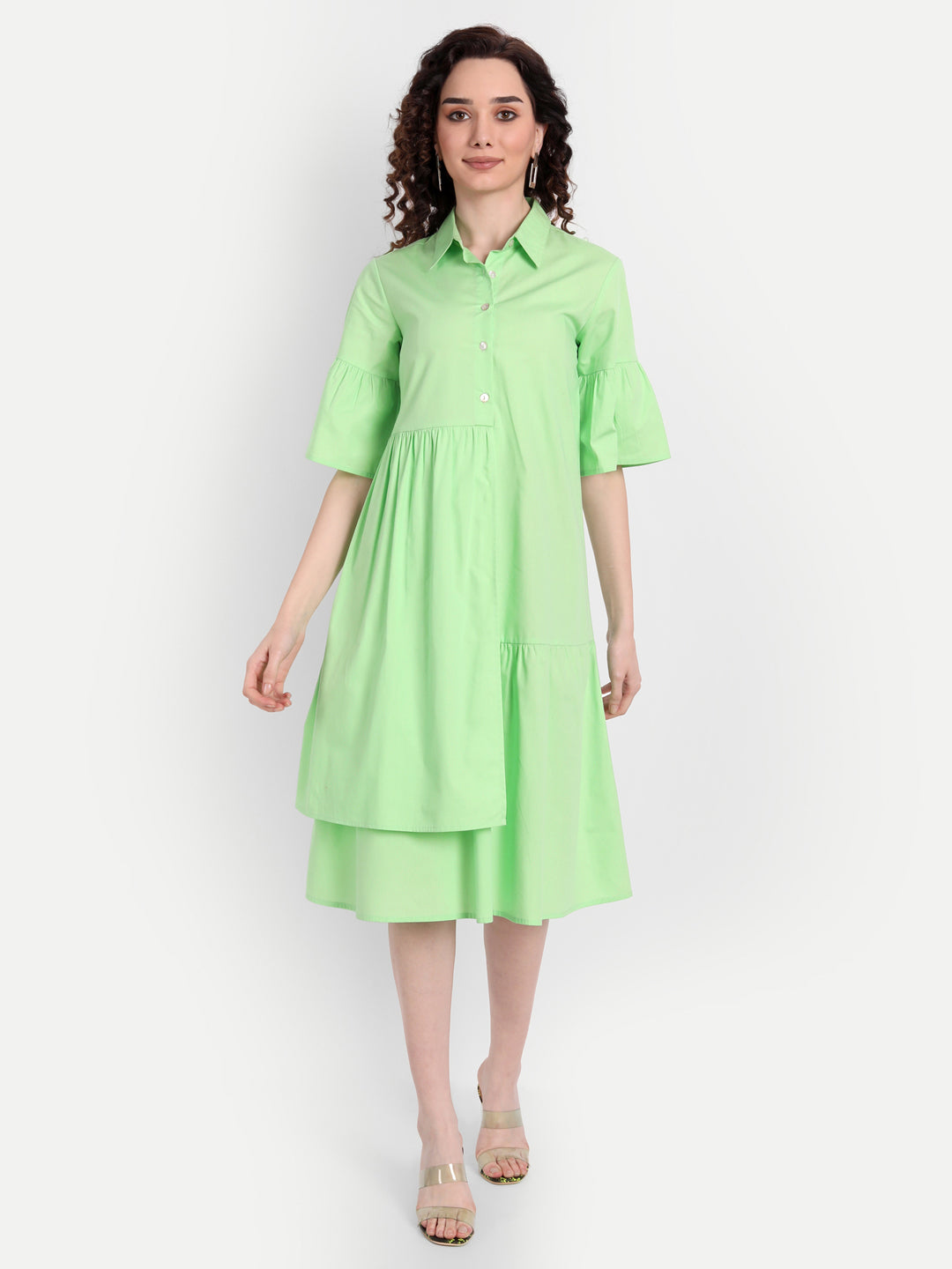 Green Shirt Midi Dress