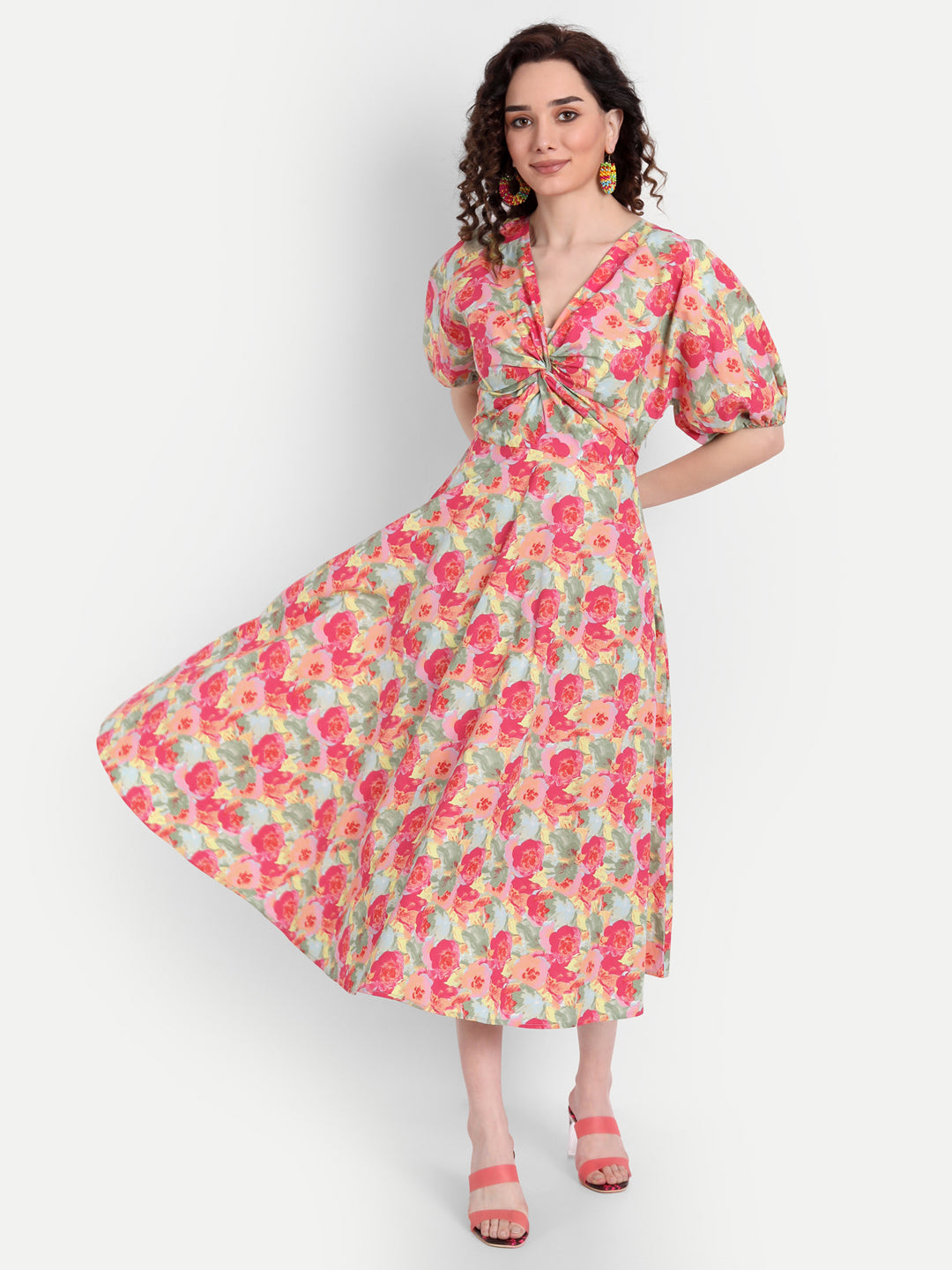 Pink Floral Midi Dress